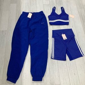 New WILO 3 pease athletic bra ,shorts and joggers size M;L color multi.